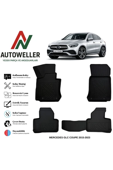 AutoWeller Mercedes-Benz GLC COUPE 2015-2023 Havuzlu Oto Havuzlu 3D TPE Oto Paspas Takımı ürün görseli 1