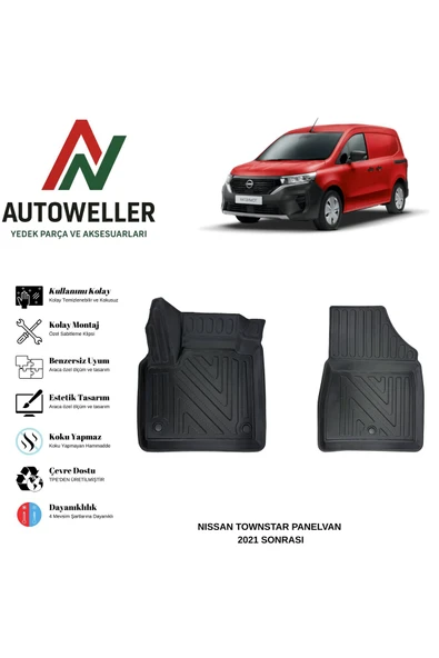 AutoWeller Nissan Townstar Panelvan 2021 Sonrası Havuzlu Oto Havuzlu 3D TPE Oto Paspas Takımı ürün görseli 1