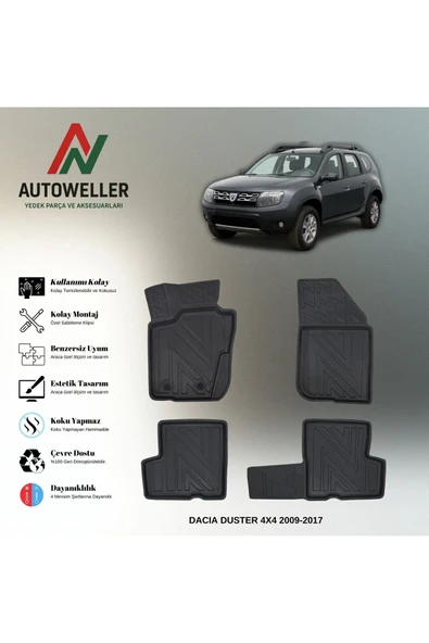 AutoWeller Dacia Duster 2009-2017 4x4 Havuzlu 3D TPE Oto Paspas Takımı ürün görseli 1