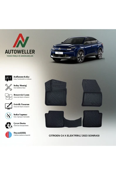 AutoWeller Citroen E-C4 X 2023 Sonrası Havuzlu 3D TPE Oto Paspas Takımı ürün görseli 1