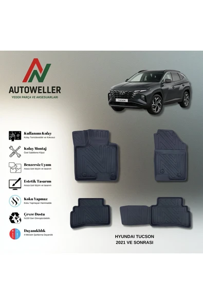 AutoWeller Hyundai Tucson 2021 Sonrası Havuzlu 3D TPE Oto Paspas Takımı ürün görseli 1
