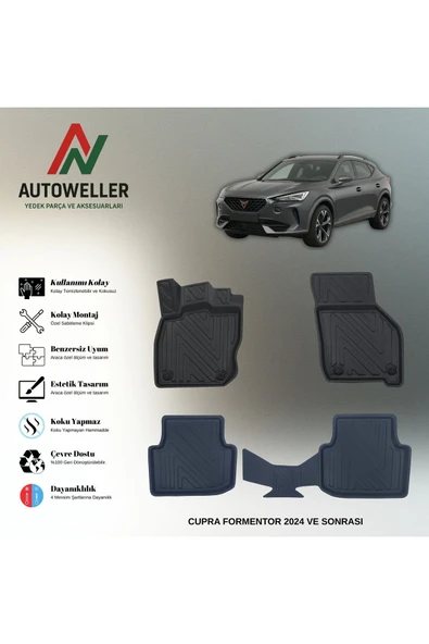 AutoWeller Cupra Formentor 2024 Sonrası e-Tsi Havuzlu 3D TPE Oto Paspas Takımı ürün görseli 1