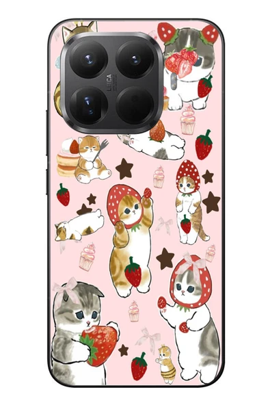 Le Balvo Xiaomi Mi 15T Pro Uyumlu Çilekli Kediler Baskılı Silikon Kılıf ürün görseli 1