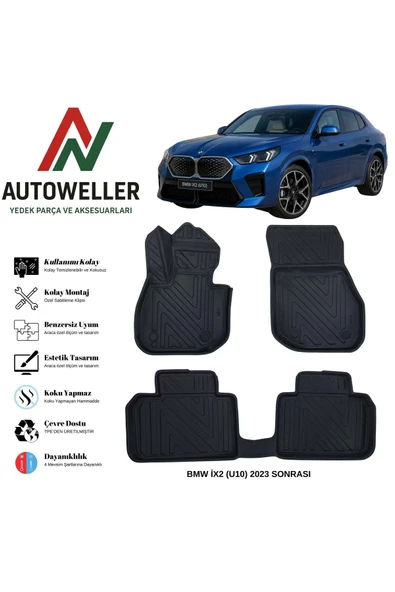 AutoWeller BMW iX2 ( U10 ) 2023 Sonrası Havuzlu Oto Havuzlu 3D TPE Oto Paspas Takımı ürün görseli 1