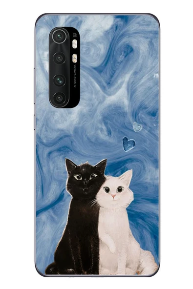 Le Balvo Xiaomi Mi 10 Lite Uyumlu Siyah ve Beyaz Kedi Baskılı Silikon Kılıf ürün görseli 1