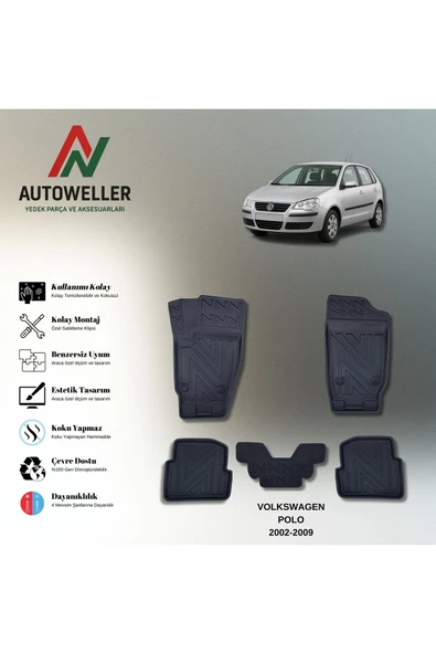 AutoWeller Volkswagen Polo 2002-2009 Havuzlu 3D TPE Oto Paspas Takımı ürün görseli 1