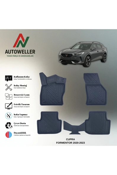 AutoWeller Cupra Formentor 2020-2023 Sonrası Havuzlu 3D TPE Oto Paspas Takımı ürün görseli 1
