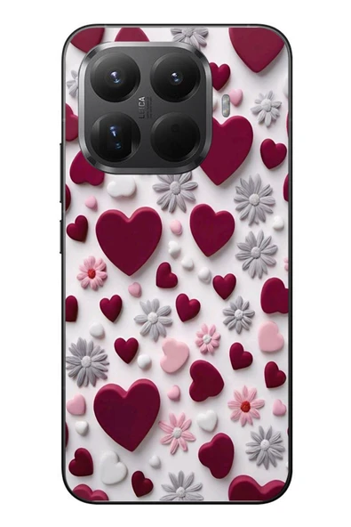 Le Balvo Xiaomi Mi 15T Pro Uyumlu Kırmızı ve Pembe Kalpler Baskılı Silikon Kılıf ürün görseli 1