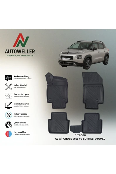AutoWeller Citroen C3 Aircross 2016-2024 Havuzlu 3D TPE Oto Paspas Takımı ürün görseli 1