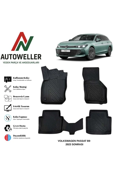 AutoWeller Volkswagen Passat B9 2023 Sonrası Havuzlu Oto Variant Havuzlu 3D TPE Oto Paspas Takımı ürün görseli 1