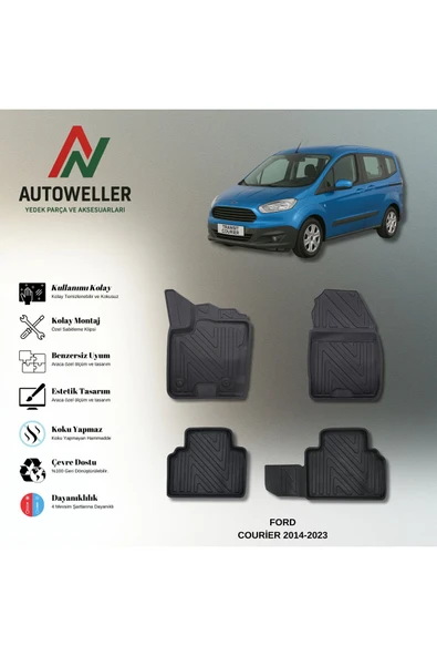 AutoWeller Ford Courier 2014-2023 Havuzlu 3D TPE Oto Paspas Takımı ürün görseli 1