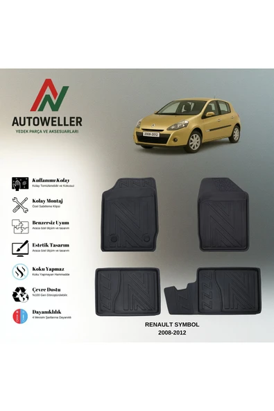 AutoWeller Renault Symbol 2008-2012 Havuzlu 3D TPE Oto Paspas Takımı ürün görseli 1