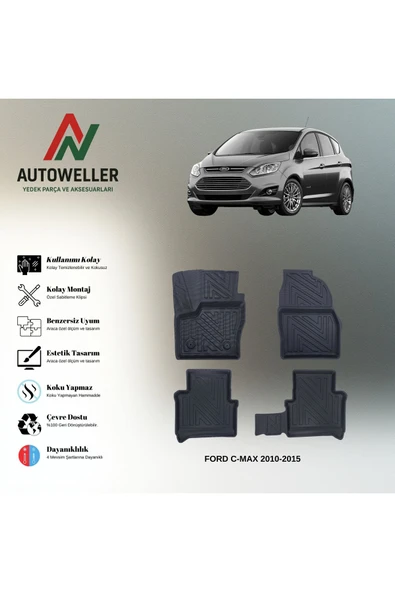 AutoWeller Ford C-Max 2010-2015 5 Koltuklu Havuzlu 3D TPE Oto Paspas Takımı ürün görseli 1