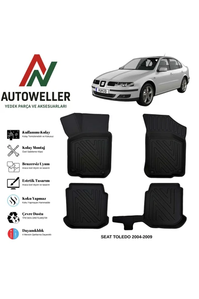 AutoWeller Seat Toledo 2004-2009 Havuzlu Oto Havuzlu 3D TPE Oto Paspas Takımı ürün görseli 1