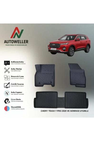 AutoWeller Chery Tiggo 7 Pro 2020-2025 Havuzlu 3D TPE Oto Paspas Takımı ürün görseli 1