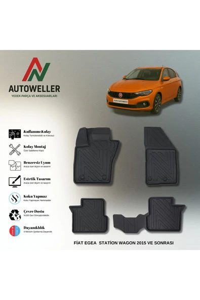 AutoWeller Fiat Egea 2015 Sonrası Station Wagon Havuzlu 3D TPE Oto Paspas Takımı ürün görseli 1