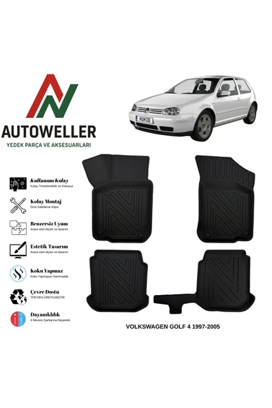AutoWeller Volkswagen Golf 4 1997-2005 Havuzlu Oto Havuzlu 3D TPE Oto Paspas Takımı ürün görseli 1