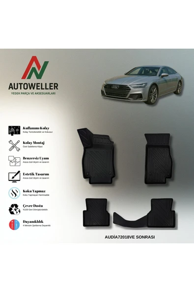AutoWeller Audi A7 2018 Sonrası Havuzlu 3D TPE Oto Paspas Takımı ürün görseli 1