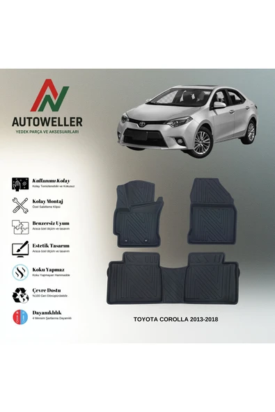 AutoWeller Toyota Corolla 2013-2018 Havuzlu 3D TPE Oto Paspas Takımı ürün görseli 1