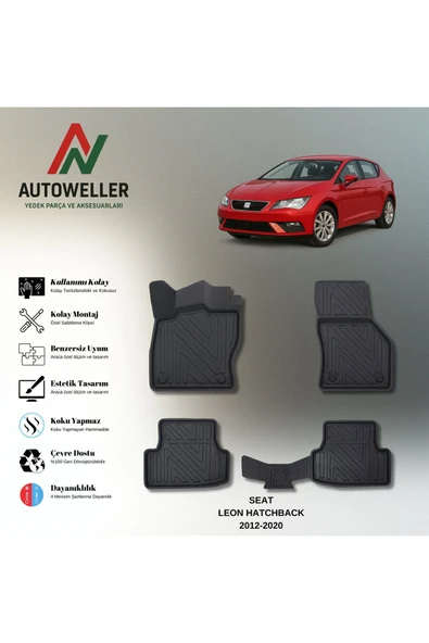 AutoWeller Seat Leon Hatchback 2012-2020 Havuzlu 3D TPE Oto Paspas Takımı ürün görseli 1