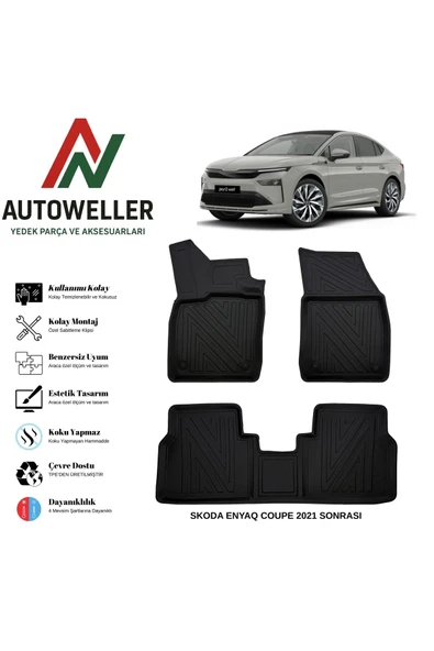 AutoWeller Skoda Enyaq Coupe 2021 Sonrası Havuzlu Oto Havuzlu 3D TPE Oto Paspas Takımı ürün görseli 1