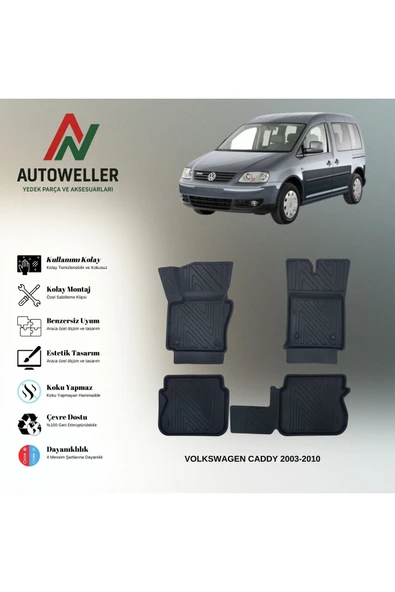 AutoWeller Volkswagen Caddy 2003-2010 Havuzlu 3D TPE Oto Paspas Takımı ürün görseli 1