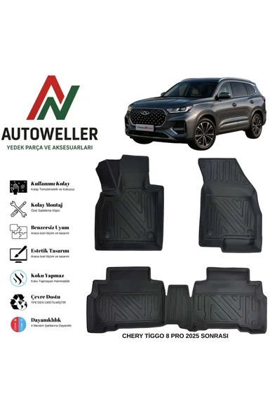 AutoWeller Chery Tiggo 8 2025 Sonrası Havuzlu Oto Havuzlu 3D TPE Oto Paspas Takımı ürün görseli 1