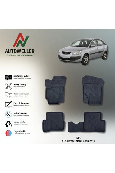 AutoWeller Kia Rio Hatchback 2005-2011 Havuzlu 3D TPE Oto Paspas Takımı ürün görseli 1