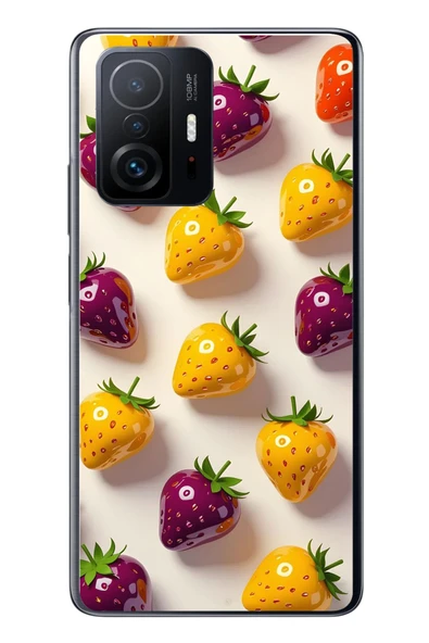 Le Balvo Xiaomi Mi 11 T-11 T Pro Uyumlu Sarı Kırmızı Çilekler Baskılı Silikon Kılıf ürün görseli 1