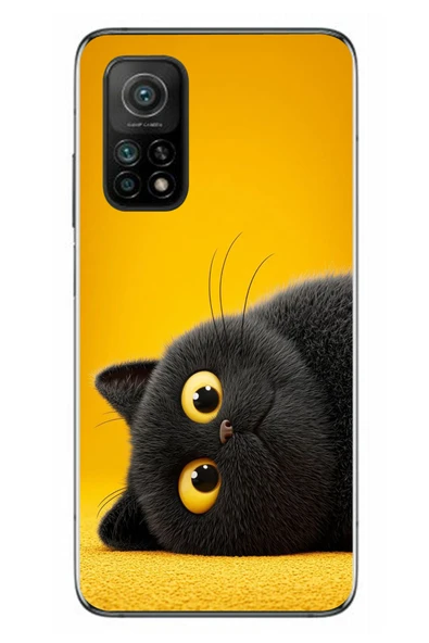 Le Balvo Xiaomi Mi 10 T Uyumlu Yan Bakan Siyah Kedi Baskılı Silikon Kılıf ürün görseli 1