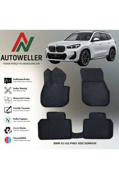 AutoWeller BMW X1 U11 PHEV 2022 Sonrası Havuzlu 3D TPE Oto Paspas Takımı ürün görseli 1