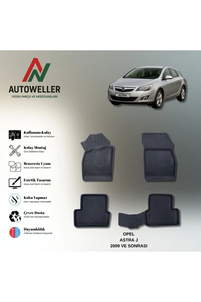 AutoWeller Opel Astra J 2009 Sonrası Havuzlu 3D TPE Oto Paspas Takımı ürün görseli 1