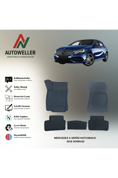 AutoWeller Mercedes-Benz A Serisi 2018 Sonrası W177 Hatchback Havuzlu 3D TPE Oto Paspas Takımı ürün görseli 1