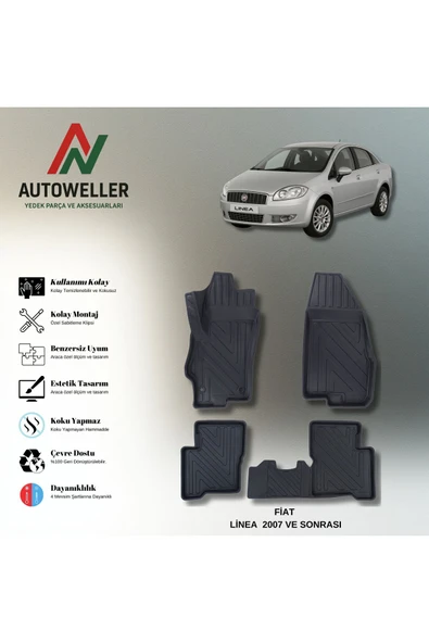 AutoWeller Fiat Linea 2007 Sonrası Havuzlu 3D TPE Oto Paspas Takımı ürün görseli 1