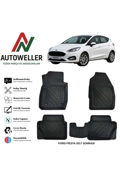 AutoWeller Ford Fiesta 2017 Sonrası Havuzlu Oto Havuzlu 3D TPE Oto Paspas Takımı ürün görseli 1