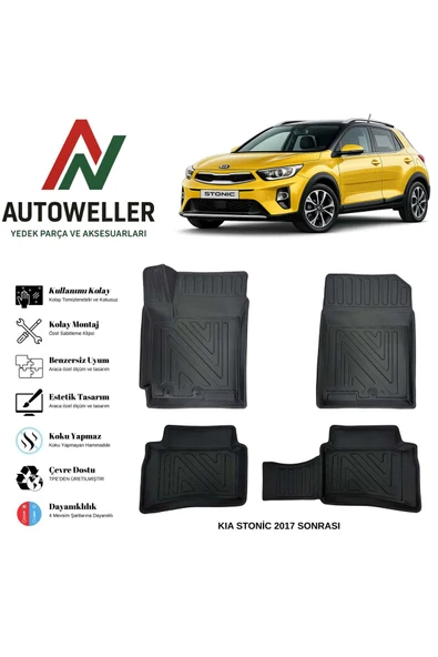 AutoWeller Kia Stonic 2017 Sonrası Havuzlu Oto Havuzlu 3D TPE Oto Paspas Takımı ürün görseli 1