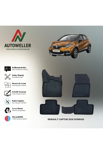 AutoWeller Renault Captur 2019 Sonrası Havuzlu 3D TPE Oto Paspas Takımı ürün görseli 1