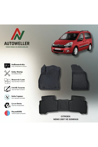 AutoWeller Citroen Nemo 2007 Sonrası Havuzlu 3D TPE Oto Paspas Takımı ürün görseli 1