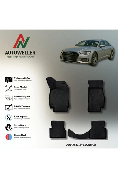 AutoWeller Audi A6 2018 Sonrası Havuzlu 3D TPE Oto Paspas Takımı ürün görseli 1