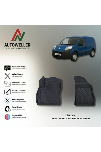 AutoWeller Citroen Nemo 2007 Sonrası Panelvan Havuzlu 3D TPE Oto Paspas Takımı ürün görseli 1
