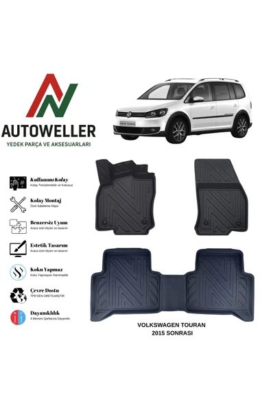 AutoWeller Volkswagen Touran 2015 Sonrası Havuzlu Oto Havuzlu 3D TPE Oto Paspas Takımı ürün görseli 1