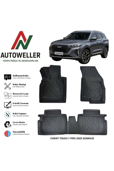 AutoWeller Chery Tiggo 7 2025 Sonrası Havuzlu Oto Havuzlu 3D TPE Oto Paspas Takımı ürün görseli 1