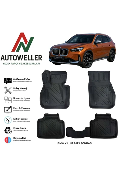 AutoWeller BMW X1 (U11) 2023 Sonrası Havuzlu Oto Havuzlu 3D TPE Oto Paspas Takımı ürün görseli 1