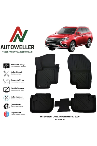AutoWeller Mitsubishi Outlander Hybrid 2019 Sonrası Havuzlu Oto Havuzlu 3D TPE Oto Paspas Takımı ürün görseli 1