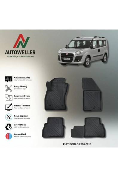 AutoWeller Fiat Doblo 2010-2015 Combi Havuzlu 3D TPE Oto Paspas Takımı ürün görseli 1