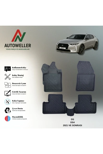 AutoWeller Ds4 2021 Sonrası Havuzlu 3D TPE Oto Paspas Takımı ürün görseli 1