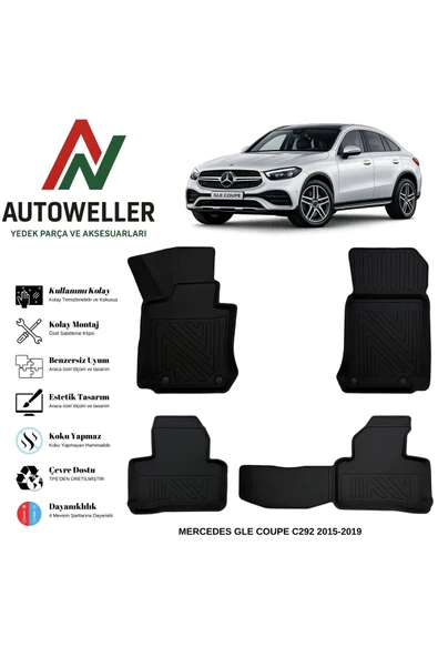 AutoWeller Mercedes-Benz GLE COUPE 2015-2019 C292 Havuzlu Oto Havuzlu 3D TPE Oto Paspas Takımı ürün görseli 1