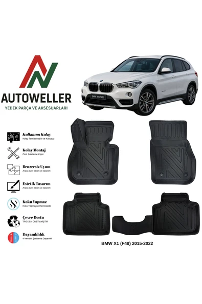 AutoWeller BMW X1 (F48) 2015-2022 Havuzlu Oto Havuzlu 3D TPE Oto Paspas Takımı ürün görseli 1