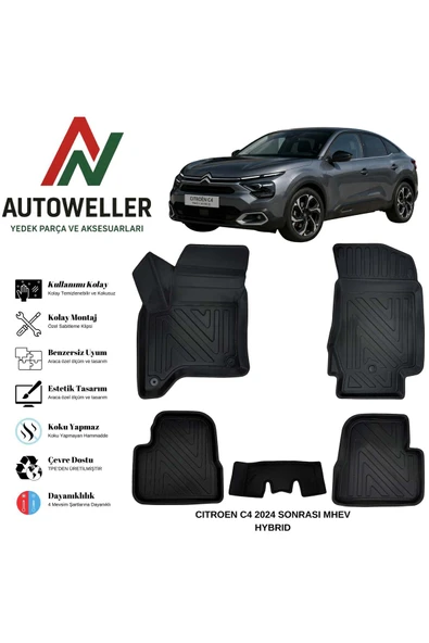 AutoWeller Citroen C4 2024 Sonrası Havuzlu Oto MHEV Havuzlu 3D TPE Oto Paspas Takımı ürün görseli 1