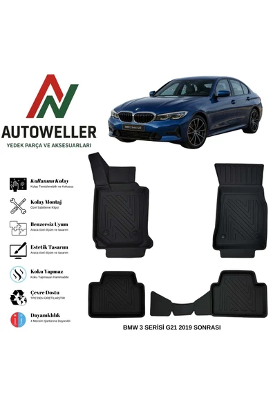 AutoWeller BMW 3 Serisi G21 2019 Sonrası Havuzlu Oto Havuzlu 3D TPE Oto Paspas Takımı ürün görseli 1